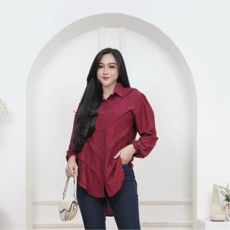 Medina Blouse Kemeja Atasan Nyaman - Kemeja Wanita Blouse - Atasan Wanita Kekinian Basic Linen 0