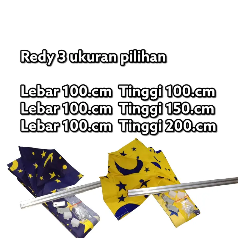 Gorden plisket Bulan Bintang 1 Set Lengkap Dengan Batang Tinggal pasang /Gorden Jendela Panjang 2 mtr / Gorden Jendela Pendek / Gorden Pintu Kamar / Gorden Jendela kamar / Gorden Murah / Hordeng 1 set lengkap / Tirai Jendela  Kain Biru Kuning 3