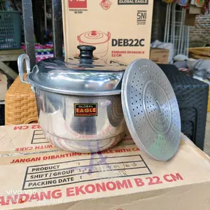 Panci dandang kukus + saringan sarangan almunium global eagle nomor lebar 22 cm