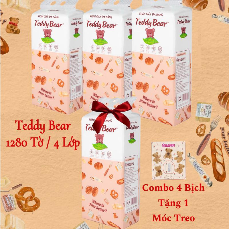 THÙNG 4 BỊCH SIZE TO Giấy Ăn Rút Treo Tường TEDDY BEAR 1280 Tờ 4 Lớp,Chất Liệu Cao Cấp Phù hợp mọi không gian đa năng tiện lợi