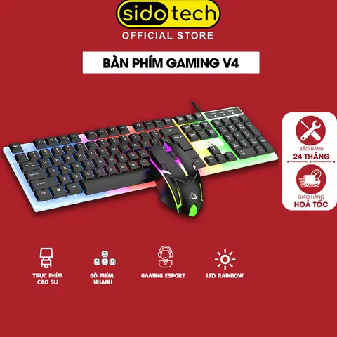 Bàn phím máy tính có dây gaming SIDOTECH GT100 104 phím cao su chống ồn silent led rgb rực rỡ làm việc văn phòng cho PC laptop