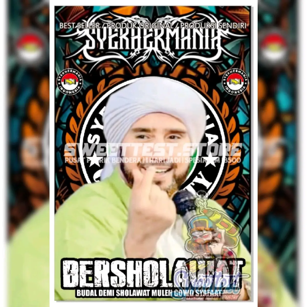 READY STOK BENDERA SHOLAWATAN + PECINTA HABIB 1 HARI JADI TANPA PREE ORDER LANSUNG KIRIM, BONUS BENDERA, SYEKHERMANIA KAIN POLYSTER Kain
