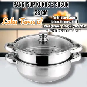 LT Panci Stemer Kukus 2 Susun Pengukus Stainless Steel 28cm Alat Dapur