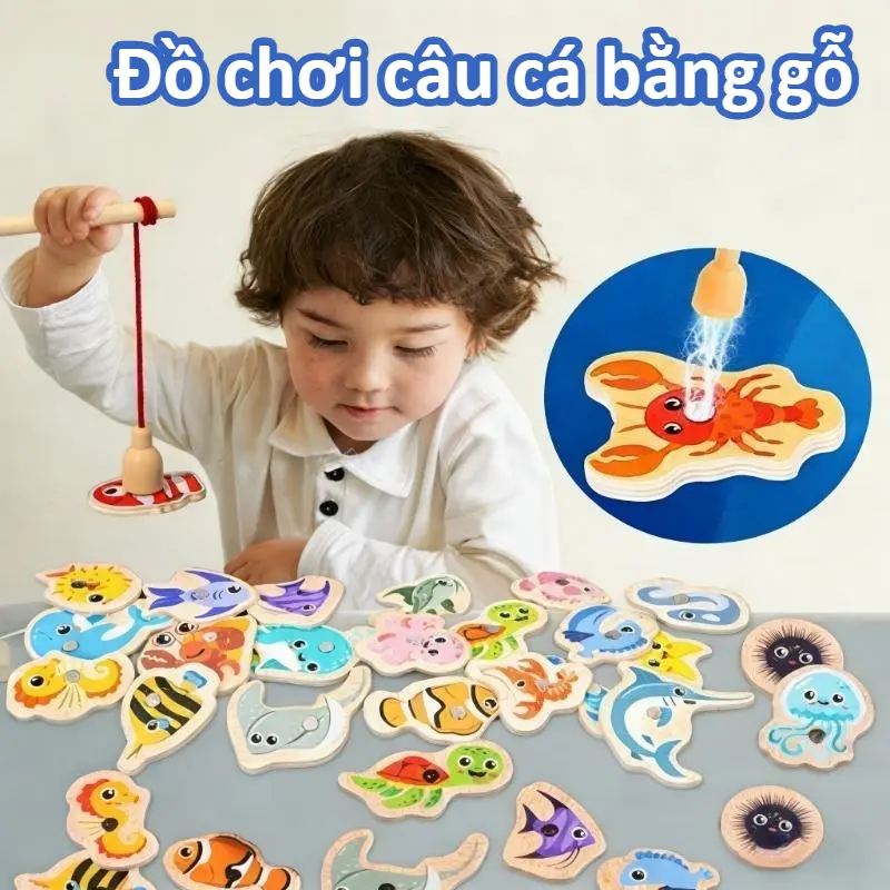 Đồ chơi câu cá nam châm bằng gỗ 15/31 con – bộ câu cá động vật biển, đồ chơi tương tác gia đình, đồ chơi thi đấu câu cá giáo dục cho bé, giúp rèn luyện kỹ năng vận động và nhận biết động vật biển, phù hợp cho gia đình