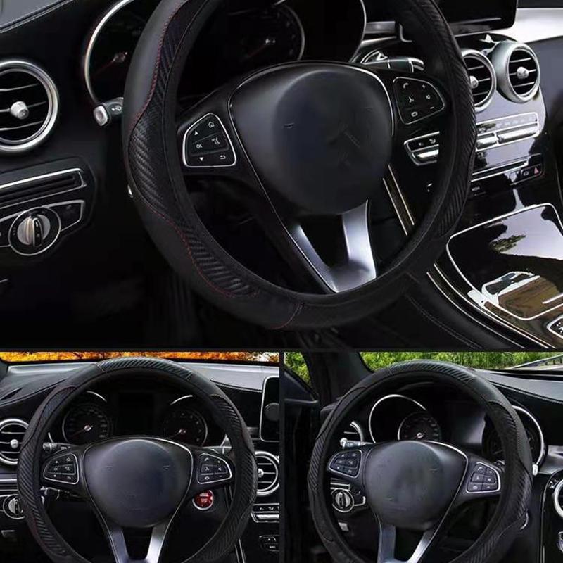 Car Steering Wheel Cover Breathable Anti Slip PU Leather Steering Covers Decor 5