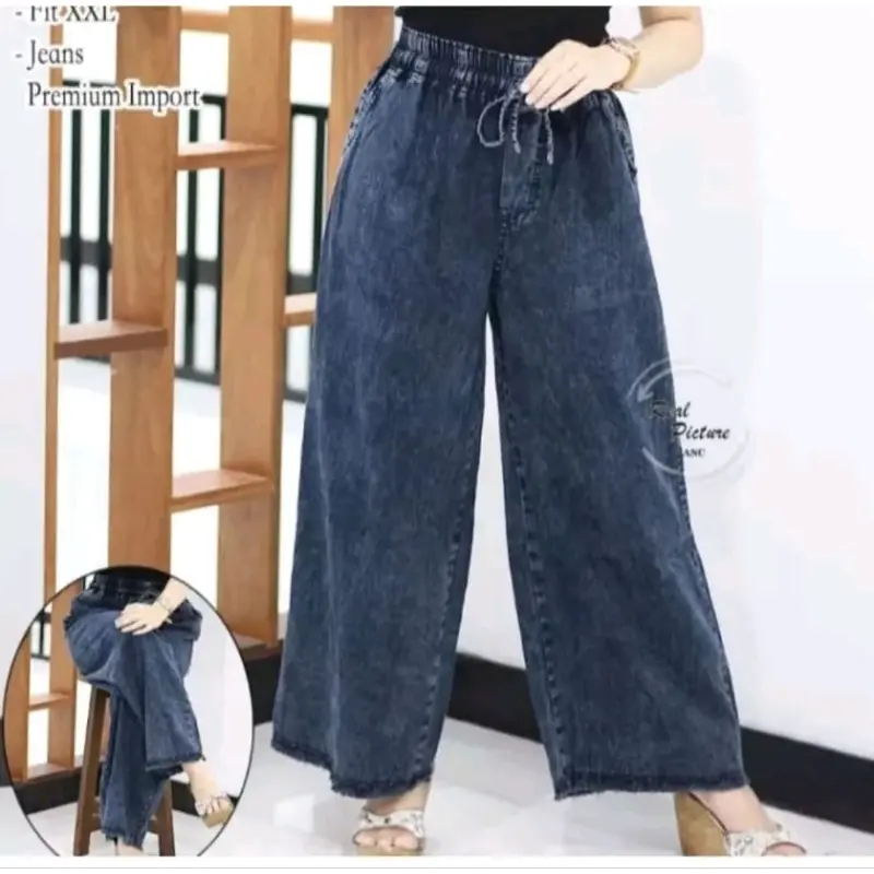 NEW!!! CELANA KULOT JEANS RAWIS WANITA DEWASA PINGGANG FULL KARET TERLARIS