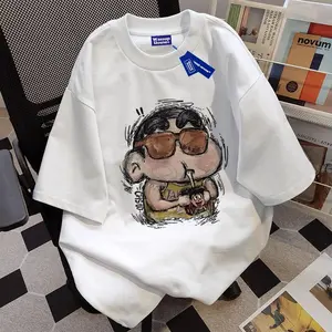 Dilukis dengan tangan Crayon Shin Kartun pencetakan Jepang Retro baju atasan wanita terbaru kaos pria oversize couple t shirt vintage 6.12