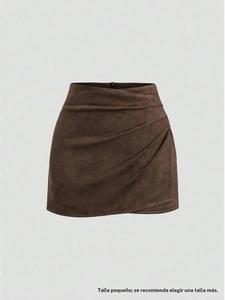 Falda corta de terciopelo melange italiano vintage para mujer, de corte ajustado con plisados, falda casual de moda para otoño e invierno, estilo A