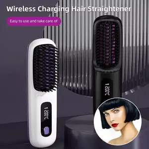 Electric LCD USB Ceramic Heating Straight Hair Comb – Catok Sisir Lurus Rambut Wireless Portable Rechargeable Negative Ion Styling Tool