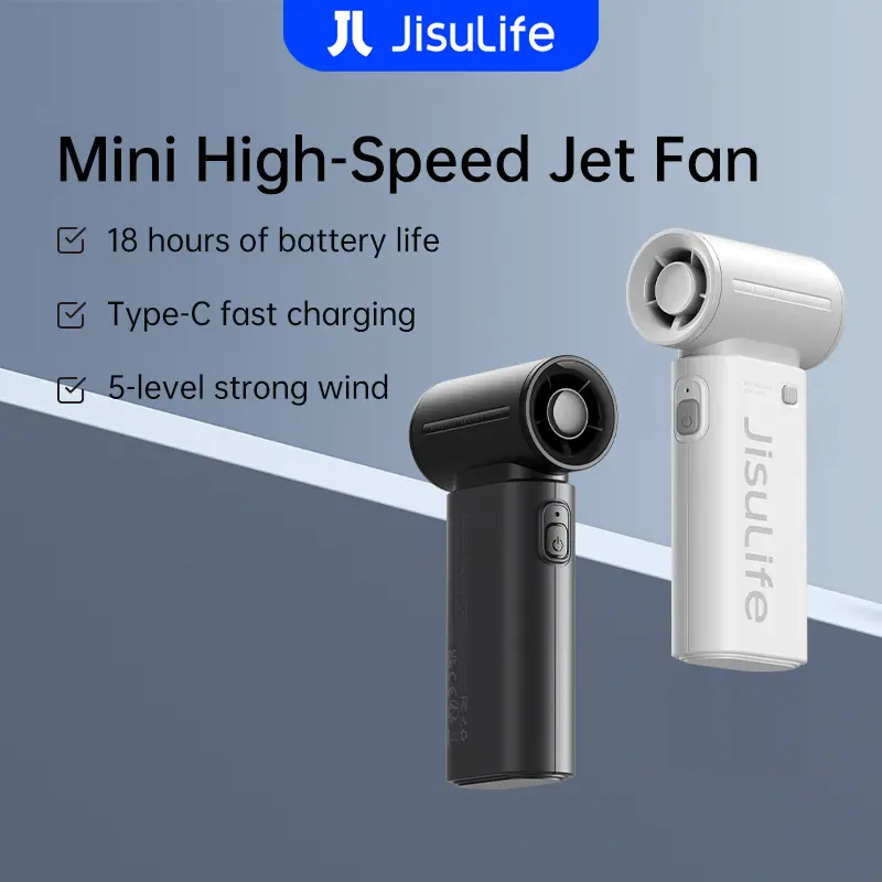 Jisulife,Kipas Kecil Pegang Tangan, Kapasiti 5000mAh, Pengumpulan Angin Turbo, Hayat Bateri Ultra Panjang sehingga 18 jam, Sesuai untuk Sukan Luar, Perjalanan dan Senario Lain, Mudah Dibawa
