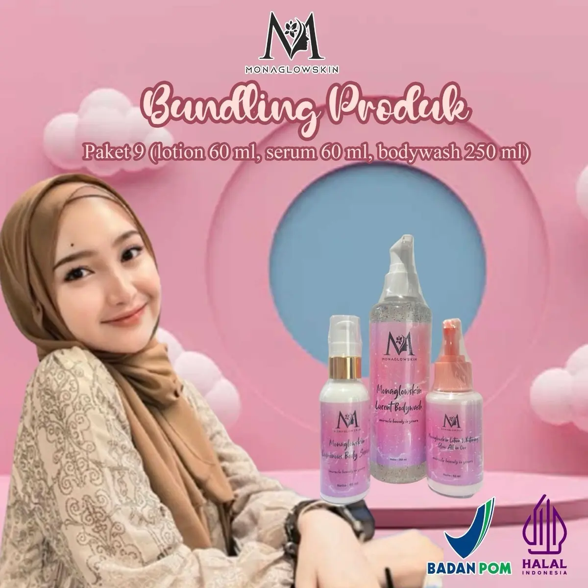 Monaglowskin Paket 9 (Bodywash 250ml, Bodyserum 60ml, Bodylotion 60ml)