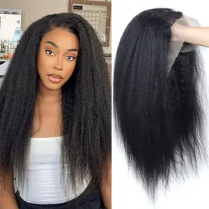 Kinky Straight Lace Front Wigs Human Hair 13x4 Yaki Straight Human Hair Lace Front Wigs Pre Plucked HD Transparent Wigs 12"-30"