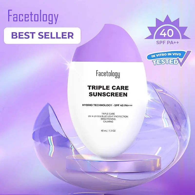 Facetology Triple Care Sunscreen SPF 40 PA+++ 40ml - Perlindungan Wajah - Perawatan, Facial Mencerahkan Vitamin 6