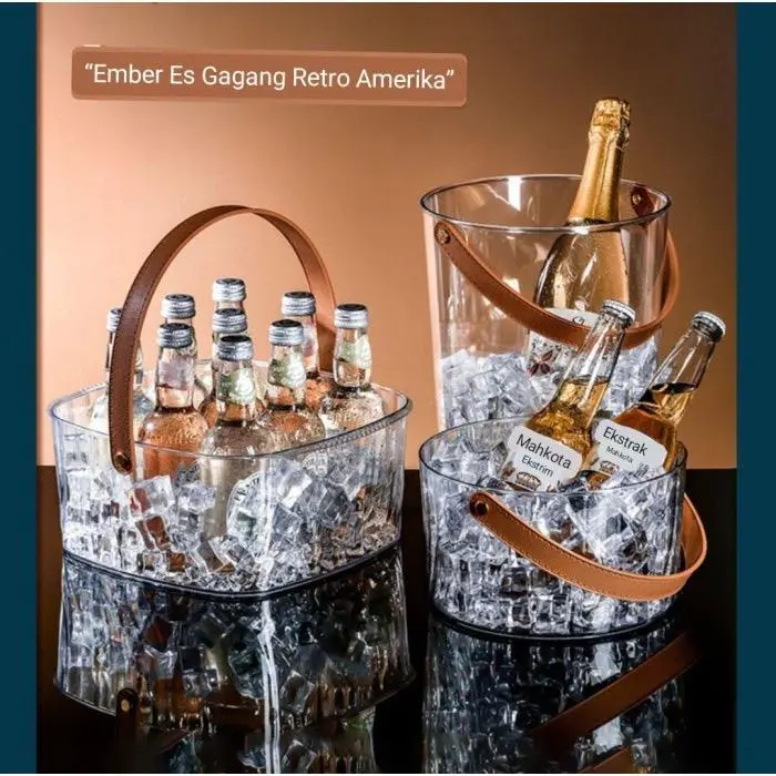 Ice Bucket Storage Transparan With Handle / Fruit Basket Transparan / wadah Tempat Es Batu Ember Tempat Air Tempat Buah