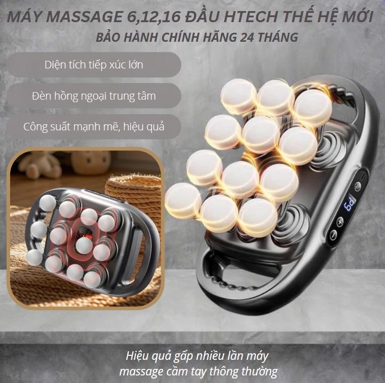 Máy massage cầm tay 6, 12, 16, 22 đầu HTECH, máy mát xa toàn thân thế hệ mới với 9 chế độ kết hợp đèn hồng ngoại