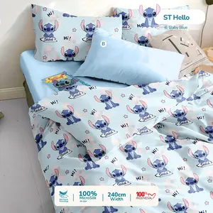 Sprei Mikrosilk motif Stitch Biru ABu - bahan adem lembut dan berkualitas ukuran Kingsize