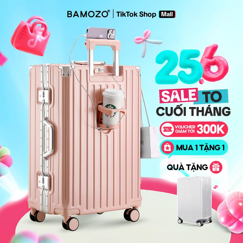 [CAO CẤP -  COMBO SIZE 20 + 24] Vali Bamozo Khung Nhôm 9066 Cao Cấp Nhựa PC Nguyên Khối Chống Va Đập