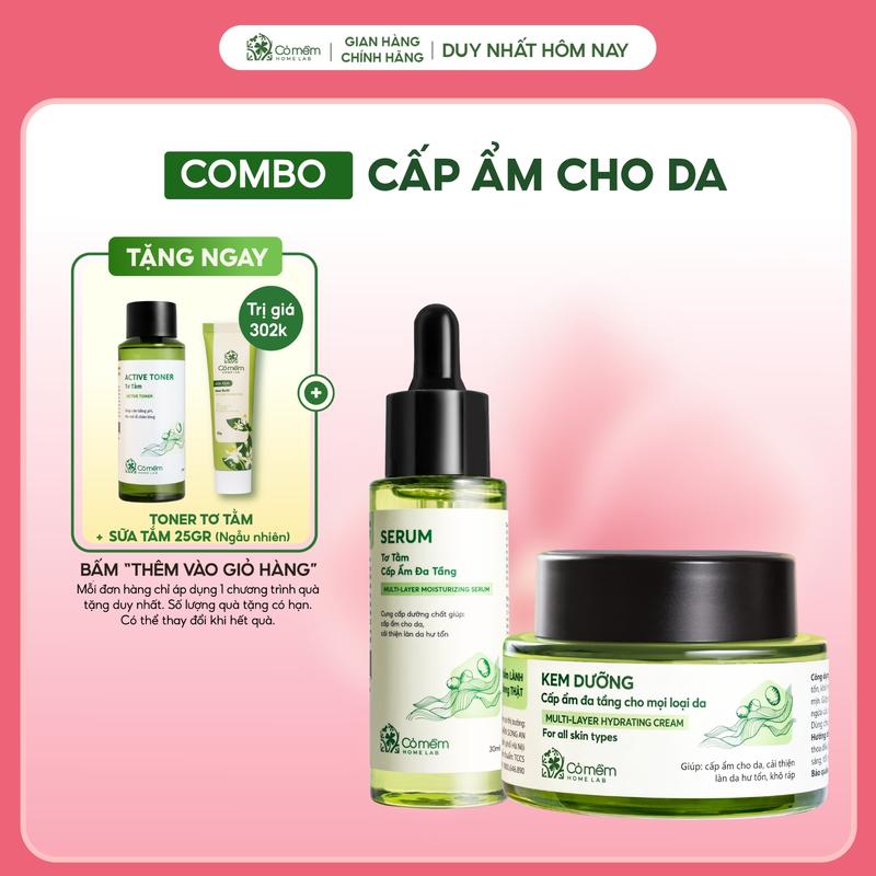 Combo Dưỡng Da Mặt Serum Kem Dưỡng Ẩm Tơ Tằm HA Ceramide BetaGlucan Cải Tiến Mới Cho Da Mềm Mịn Khỏe Mạnh Cỏ Mềm