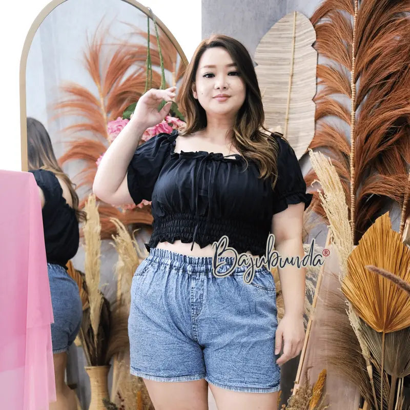 ld 120 130 Crop Atasan Wanita Jumbo Big Size GEISHA BLOUSE Crepe Fit Karet Panjang 0