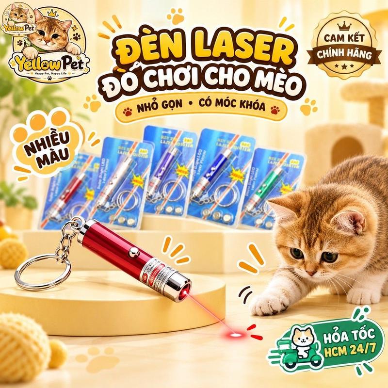 Đèn Laser Đồ Chơi Cho Mèo Cầm Tay Kèm Móc Khóa Nhiều Màu | Yellow Pet