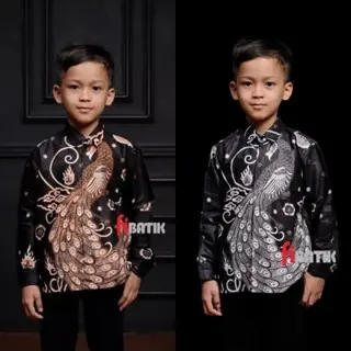 Kemeja batik anak cowok kemeja anak lengan panjang seragam batik anak katun Bunga Fashion