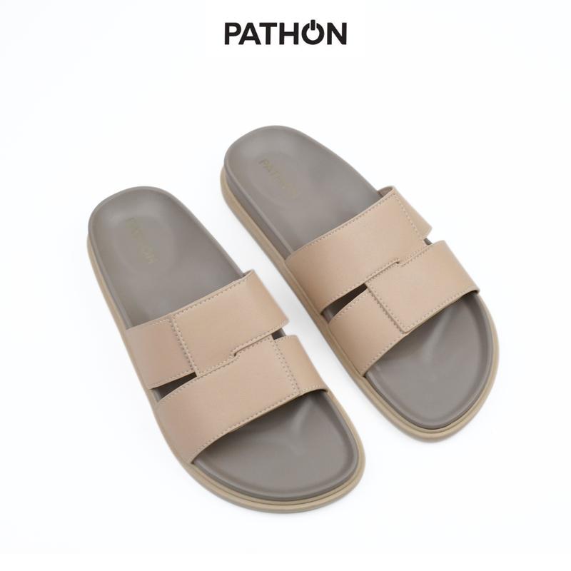   LÙI 1 SIZE  DA08 - PATHON Dép da nam quai ngang Microfiler cao cấp Pathon màu kem Đế TPR mang êm chân 