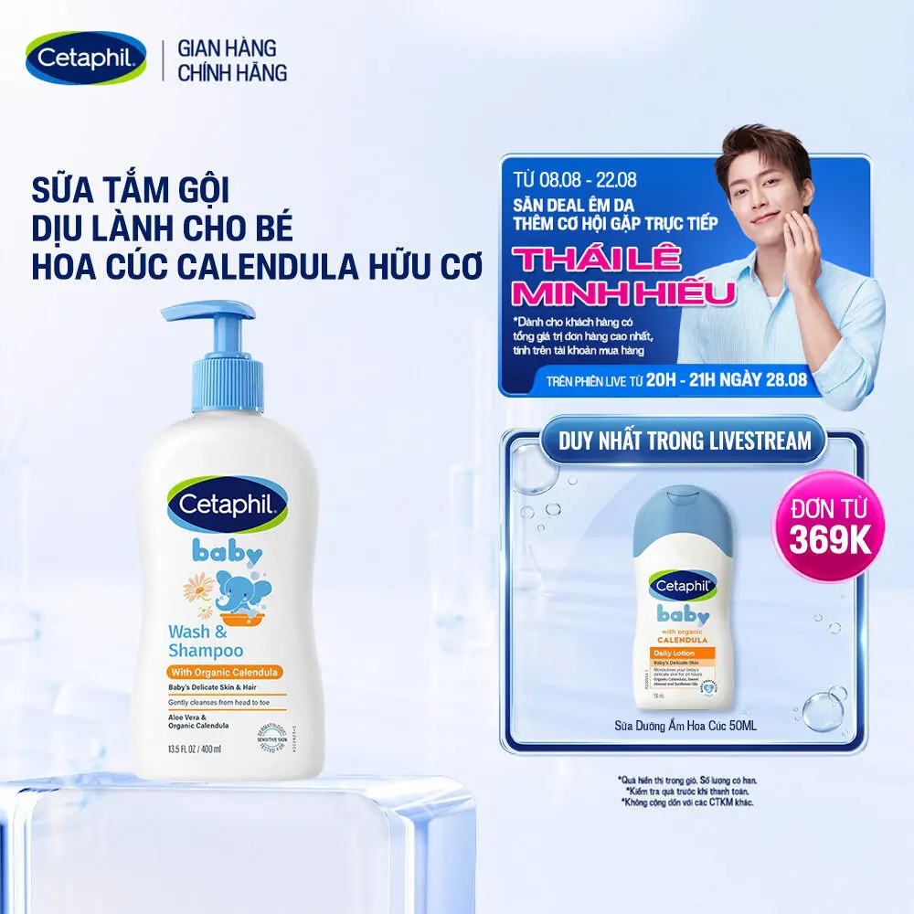 Sữa tắm dưỡng ẩm dịu lành cho bé với Calendula hoa cúc hữu cơ CETAPHIL BABY W&SHAMPOO CALENDULA 400ML