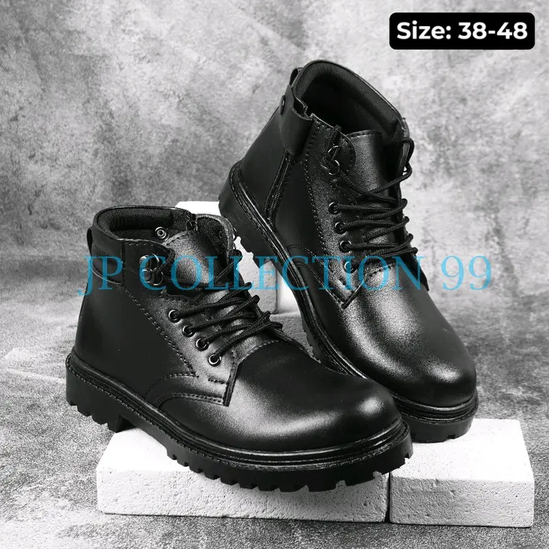 Sepatu Pdh Pria Tali + Resleting Pria POLRI TNI SECURITY Dinas Doop&Mengkilap Size 38-48 Hitam Boots Kerja Pantofel Shoes 0