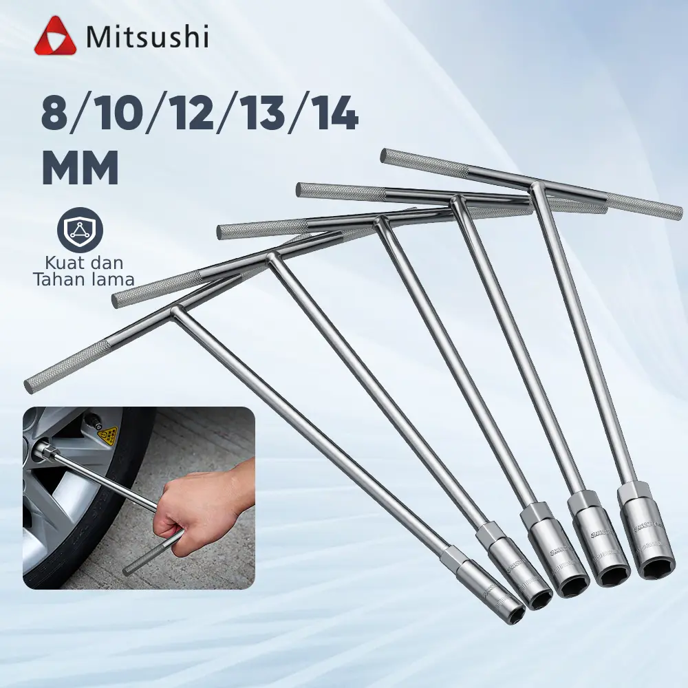 Mitsushi Kunci Sock T  (8,10,12,13,14 mm) -Set 5pcs Kunci Pas Soket T Logam kunci  1  set  lengkap