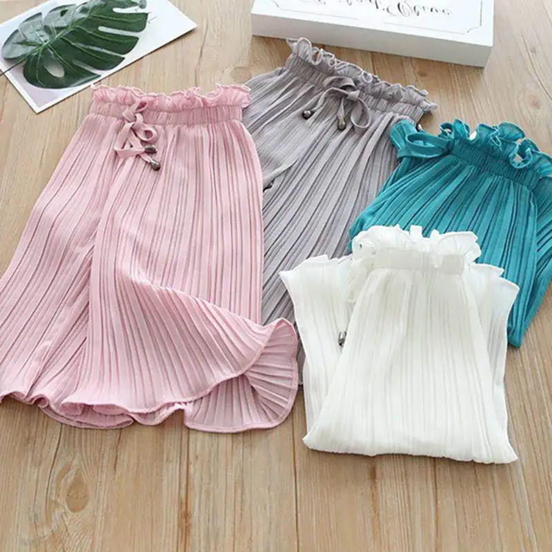 Summer Soft Kids Short Pants Girls Casual Toddler Loose Wide Leg Pants Solid Color Baby Half Length Trousers 2-10 Years