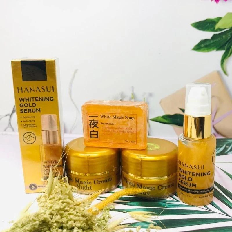 Product Introduction of Paket cream white magic plus serum gold hanasui 4 in 1 Perawatan Wajah Pelembab Pencerah Mencerahkan Hitam Komedo 1