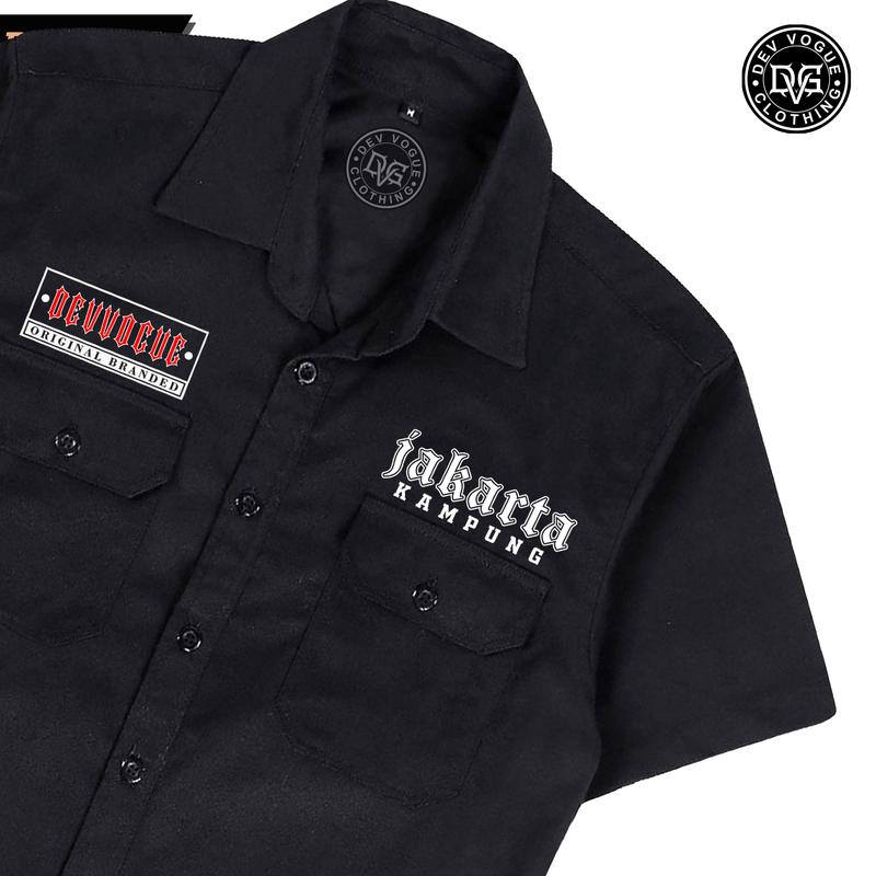DEVVOGUE Kemeja Workshirt KAMPUNG JAKARTA / Work shirt Band Distro Hitam 3