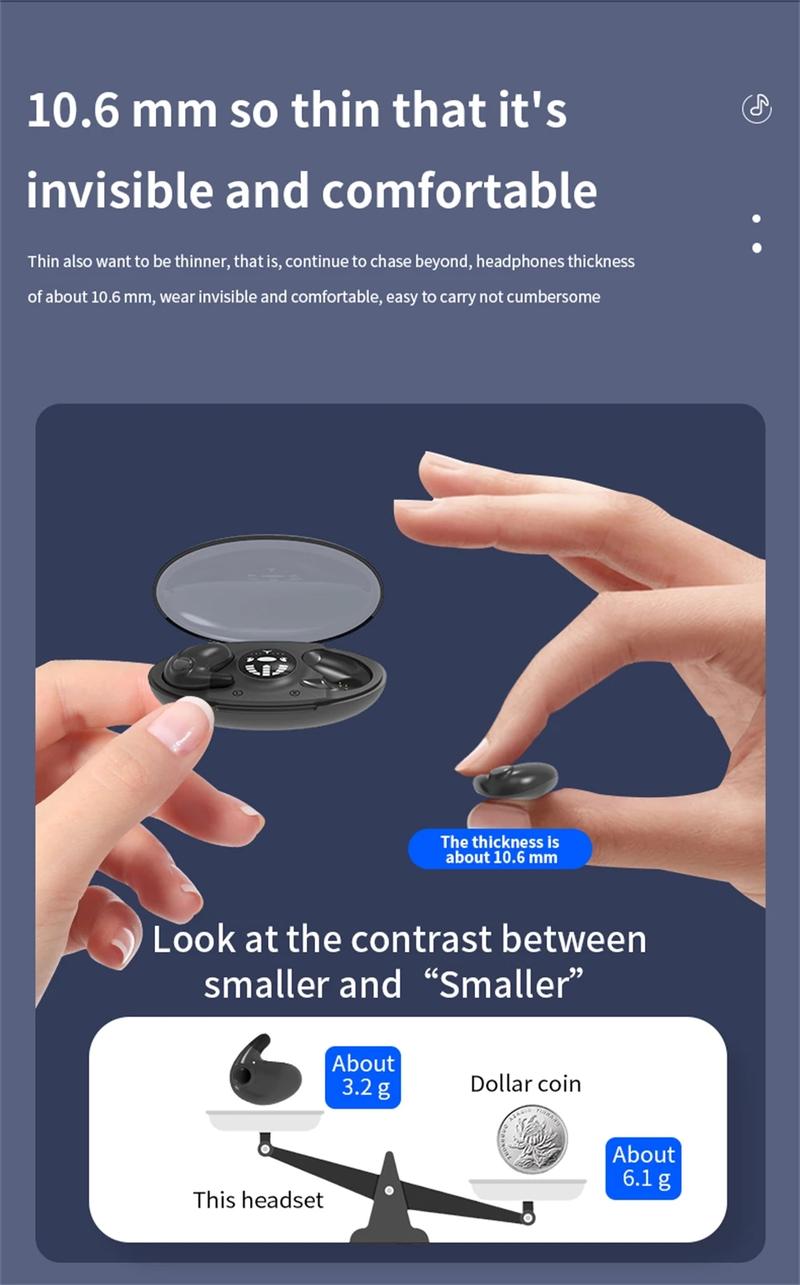 Product Introduction of Invisible Sleep Wireless Earphone TWS Bluetooth 5.3 Headphones Hidden Earbuds IPX5 Waterproof Noise Reduction Sports Headset Audio Device Electronic 24