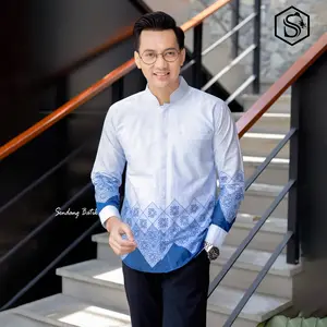 Kemeja Batik Sabian Biru slimfit lapis furring erro katun modern premium Pria Panjang Baju Casual Formal Dewasa