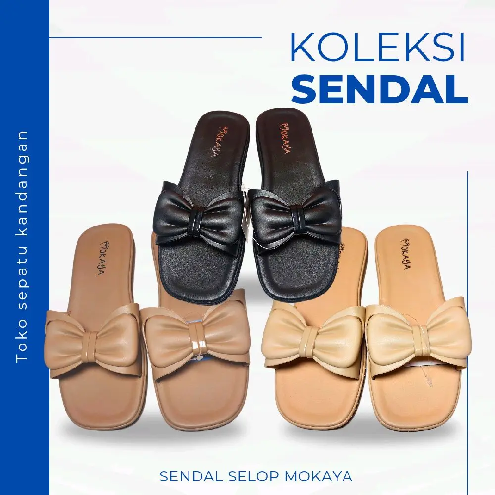 Sandal Selop Wanita Karet Plastik Jelly Mokaya Motif Pita, Harian - Shoes Sendal
