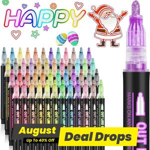 8/12/24/36/48 Colors Double Line Outline Art Pen Marker Pen Diy Graffiti Outline Marker Pen Highlighter Scrapbook Diary Poster Card, Coloring Supplies, Art Markers Pen, Colorful Marker Pen
