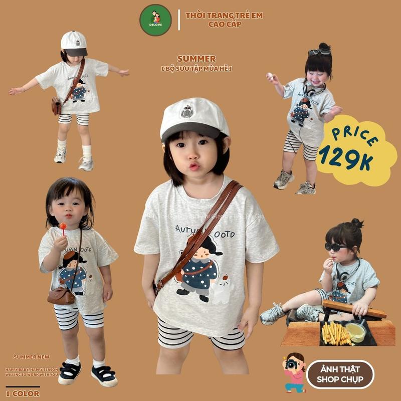 Quần áo bé gái DILOVE Đồ bộ cho bé gái mùa hè Set bộ cho bé gái ngắn tay chất liệu Cotton Bộ quần áo cho bé - M02 - BỘ XÁM HOT