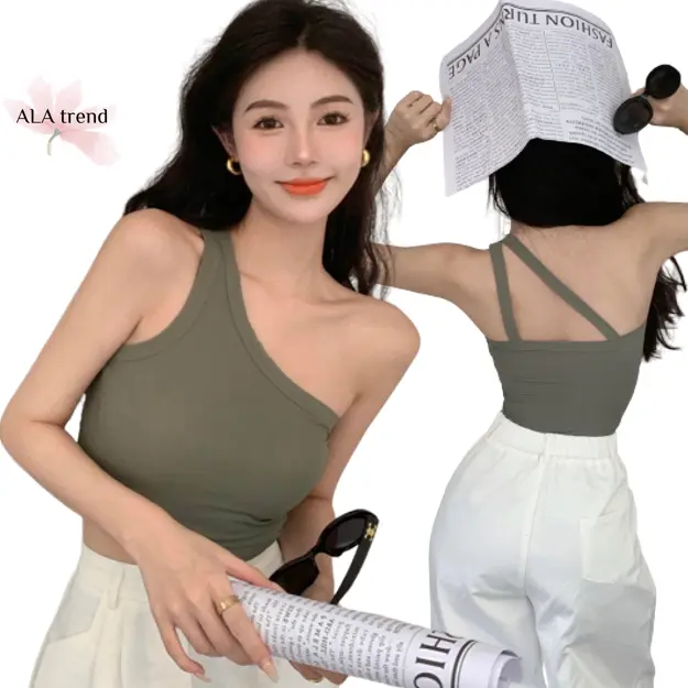 【SG stock】Premium Padded Top Beauty Back Tank Top Vest Top Camisoles One Shoulder Slim Crop Top Singlet B50
