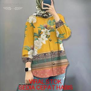 Trending Kemeja Muslimah Cantik Corak 3D Lengan Panjang Saiz Besar S-5XL Gaya Korea Elegan Pakaian Santai Muslimah 2025 Inner Jubah Abaya Long Dress Super Soft and Comfort