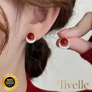 [ BISA COD ] Tivelle Jewelry Garnet Glow Stud Earrings | Anting Stud Minimalis Elegan Vintage Warna Ruby Merah Cantik Anti Karat Cocok untuk Daily & Hadiah