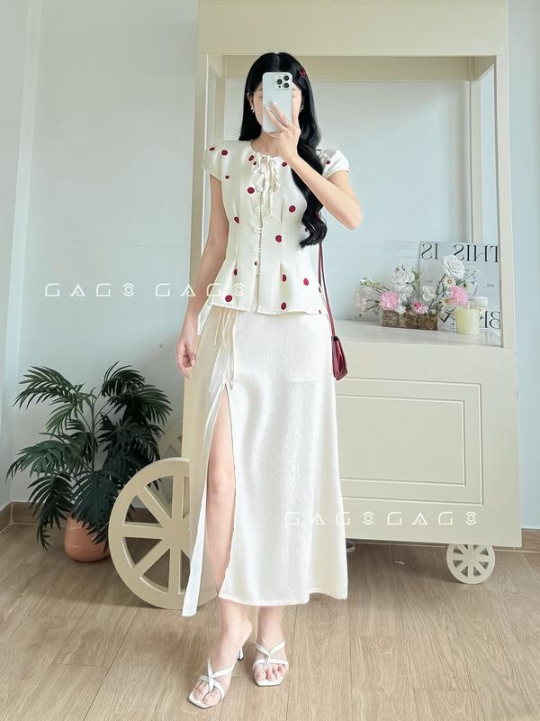 Chân Váy Dài GAGO Brand Lụa Satin 2 lớp dày dặn Xẻ 1 bên Đính Nơ Style Thanh Lịch Hàn Quốc Nữ Women Đen