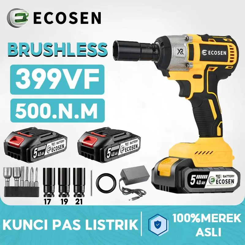 ECOSEN 399VF CORDLESS IMPACT WRENCH BRUSHLESS 500N.M IMPACT BATERAI MESIN BOR UNTUK BAUT MOBIL IMPACT kunci impact impact  1 set