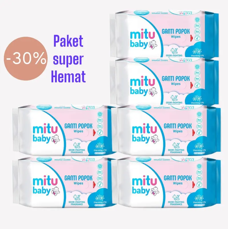 Paket Hemat 6 Pcs Mitu Baby Ganti Popok - Tisu Basah Bayi Varian Sweet Rose, Playful Fressia, Charming Lily Biru Pink 2
