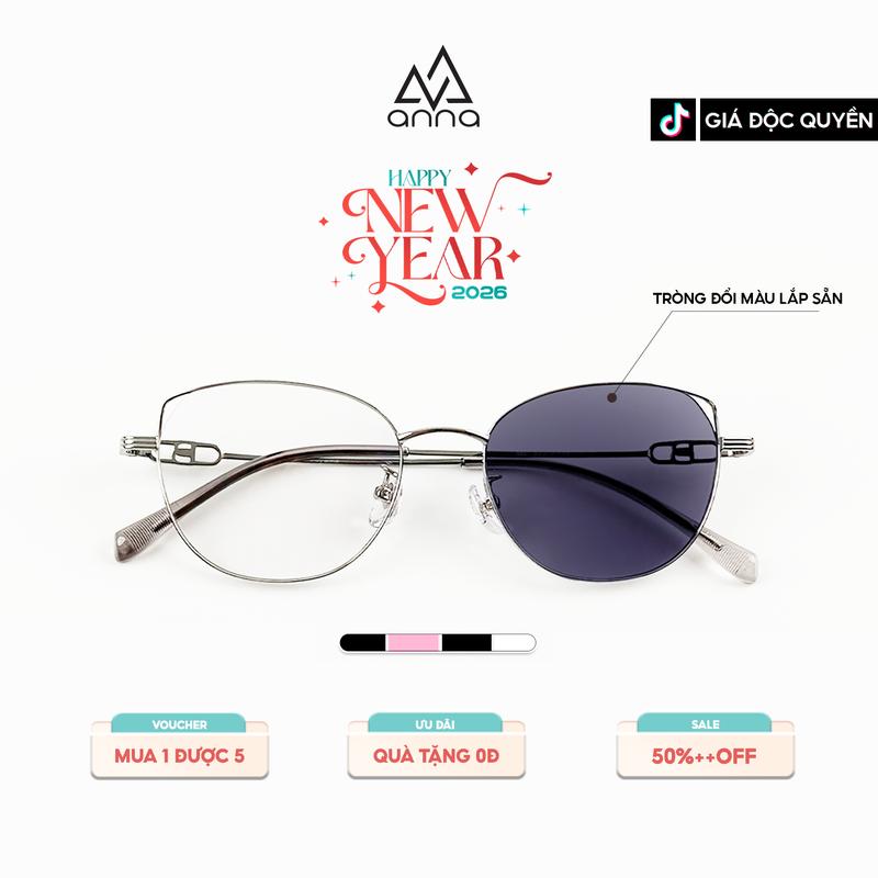   LIVE-Tròng Đổi Màu  Gọng Kính ANNA Titan Cao Cấp Kèm Tròng Kính Đổi Màu Chống UV 5501 