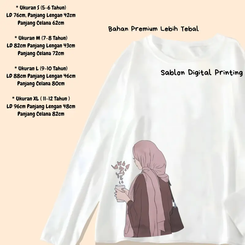 Baju 1 Set Anak Lengan Panjang Celana Kulot usia 5-12 Tahun MOTIF SERI HIJAB 4 6