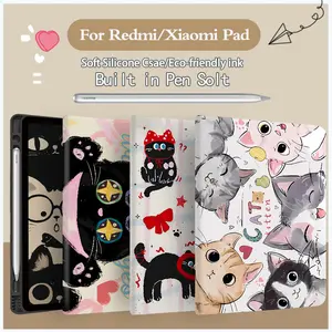 Cover For redmi pad 2 2025 /se 11 inch /se 8 7 inch/10.61/pad 2 pro /xiaomi pad 7/6 / 5/ redmi poco pad 12 inch -Casing Tablet Kulit PU Silikon Anti Selip Desain Tekstur Sutra Stabil Tidak Licin dengan Slot Pena hitam bumper penutup Case