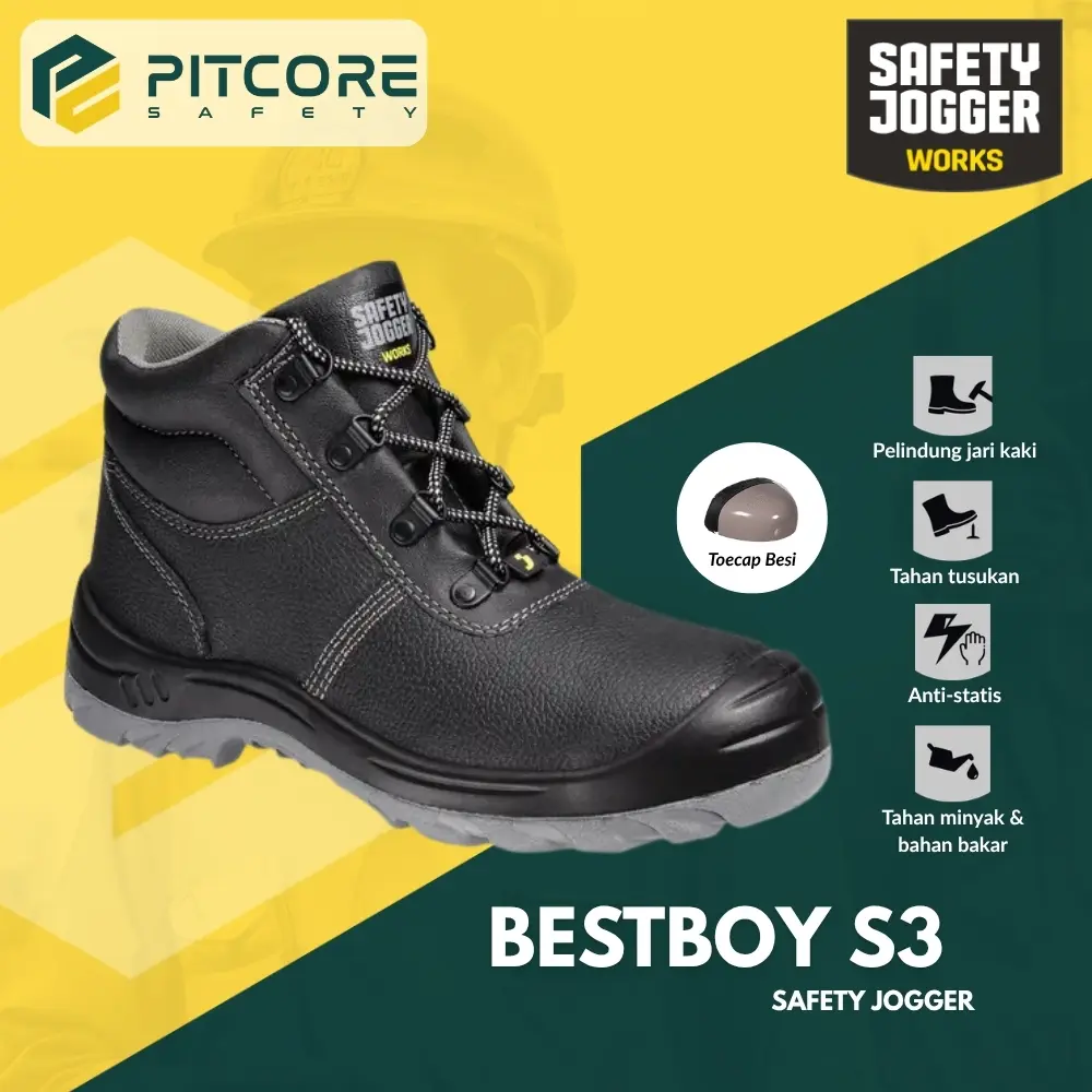 Sepatu Safety Jogger Bestboy S3 Boots Shoes Kerja Proyek Konstruksi Lapangan Kulit Ujung Besi