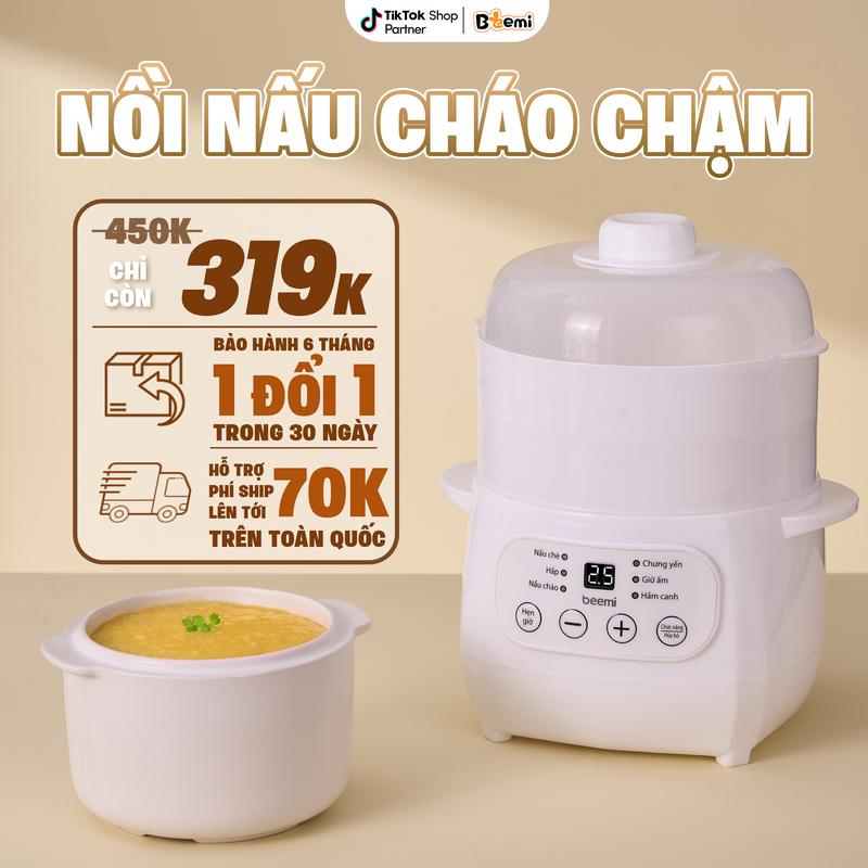 Nồi cách thủy cắm điện thông minh kèm thố sứ 1 tầng, 2 tầng dung tích 1L