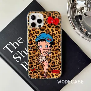 Leopard Betty Boop Protective Acrylic Case untuk iPhone 11-15 Pro Max