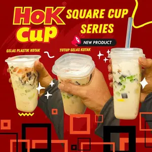 Gelas Cup plastik Square premium ukuran 10oz / 12oz / 16oz / 22oz
